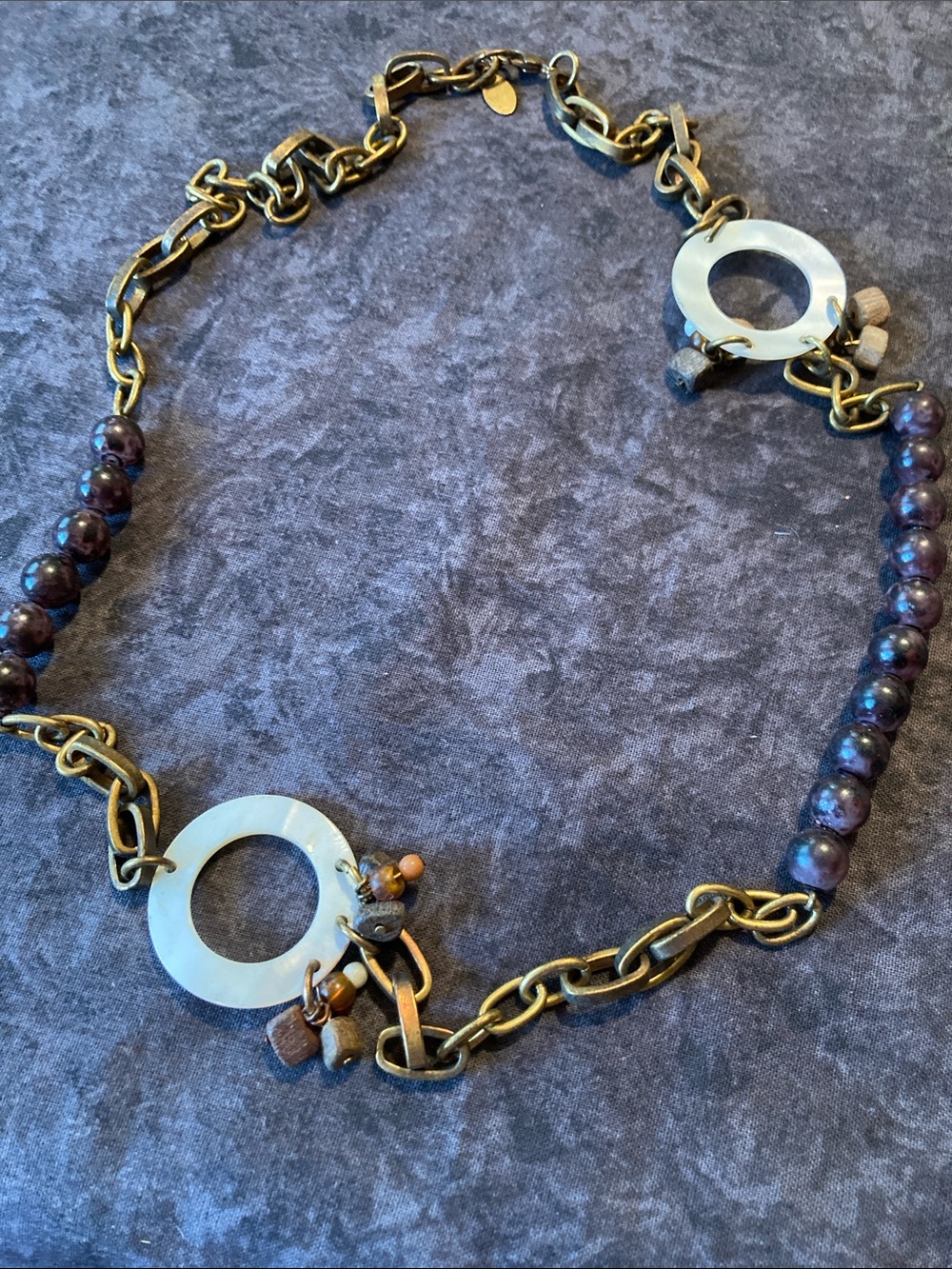 Handcrafted Brass Chain and Brown Bead Statement Necklace